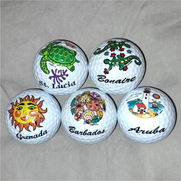 Set of 5 Collectors Golf Balls Island Patterns - Picture 7 of 7